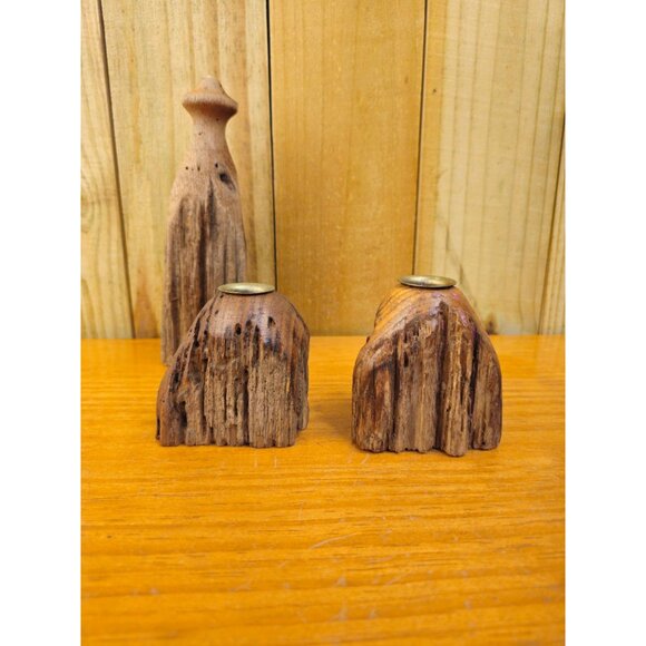 Collection of 3 Unique Vintage Rustic Live Edge Candle Holders - Picture 7 of 13